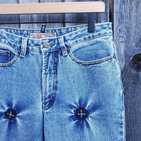 Y2K Mid Rise Beaded Dyed Cotton Jeans - Picture 4 of 10